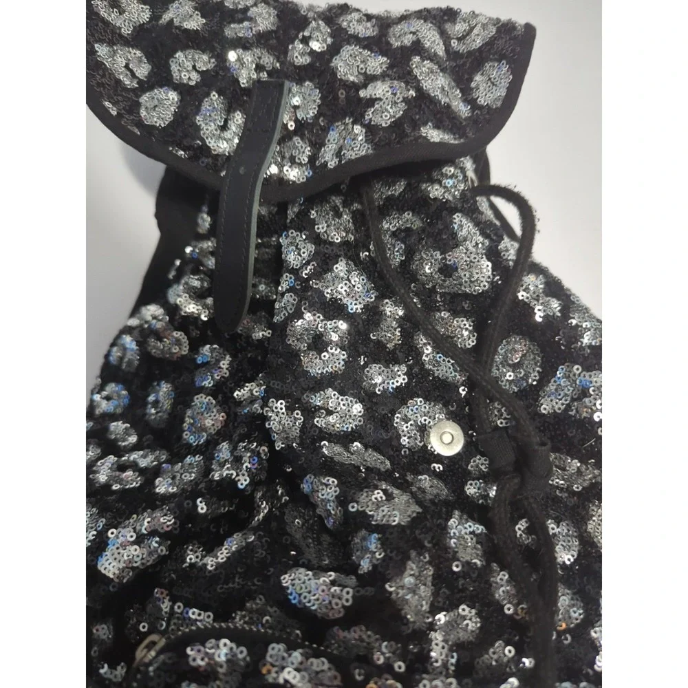 Victoria's Secret PINK Bling Leopard Sequin Campus Backpack drawstring Y2K shiny
